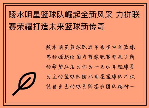 陵水明星篮球队崛起全新风采 力拼联赛荣耀打造未来篮球新传奇